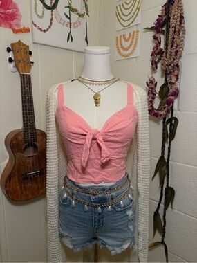 Pink Tie-Front Crop Top